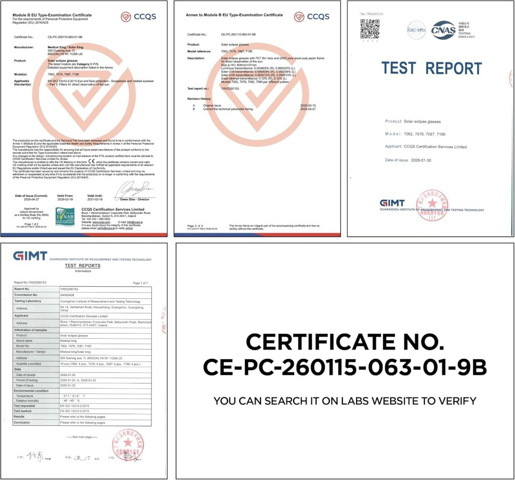 Medical king 50 Gafas Eclipse Solar Homologadas - Aprobados según la norma ISO, con certificación CE: Gafas para ver eclipses solar 2026