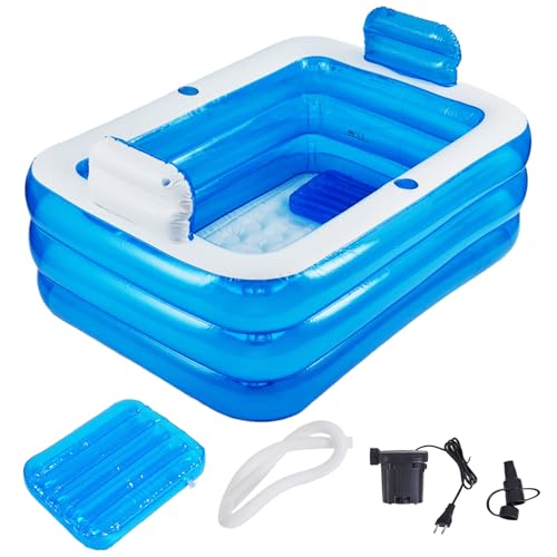Meimond Inflatable Adult Bath Tub 2 Person,Freestanding Blow Up Bathtub with Foldable Portable Feature for Adult Spa,Indoor and Outdoor Universal Folding Pool with Electric Air Pump