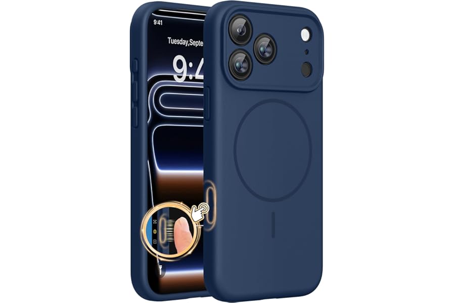 Miracase Magnetic for iPhone 17 Pro Case, Silicone, Dark Blue | Compatible with MagSafe, Soft Microfiber Lining,Shockproof Drop Protection Phone Case for 17 Pro