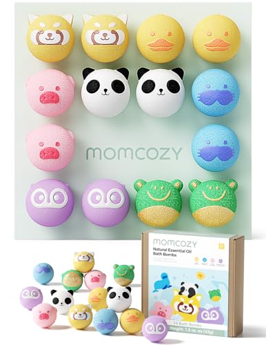 Momcozy 14-Pack Animal Bath Bombs with Essential Oil, Ideal Christmas Gift for Happy Educational & Fun Bath Time, Bath Bombs Kit with 7 Cute Animal Shapes, Ideal Gifts for Kids Girls Boys Toddler