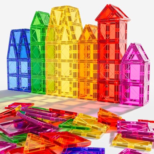 Mruikeny Magnetic Tiles Building Blocks for 3 4 5 6 7 8+ Years Old Boys Girls Colorful Magnet Stacking Toys Birthday Gift for Toddlers STEM Preschool Educational Construction Tiles Set