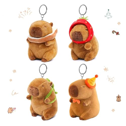 Mushplushies 4PC Capybara Plush Keychain, Cute Small Capybara Mini Stuffed Animal. Valentines Day Gifts for Kids Birthday Party Favors Decorations.
