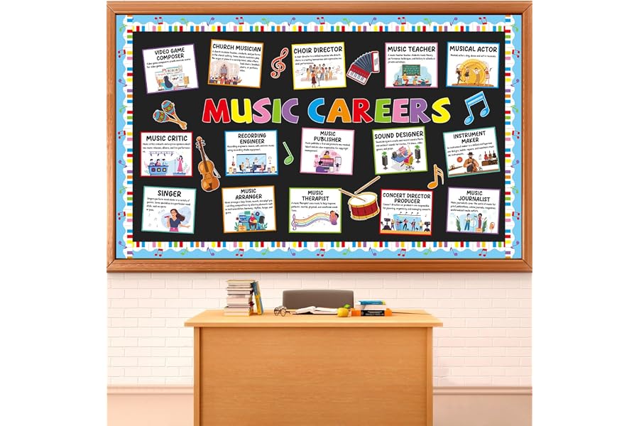 Music Career Bulletin Board Set Inspirational Musical Posters Music Classroom Decorations Musical Notes Paper Cutouts for Back to School Elementary Teacher Chalkboard Wall Door Supplies