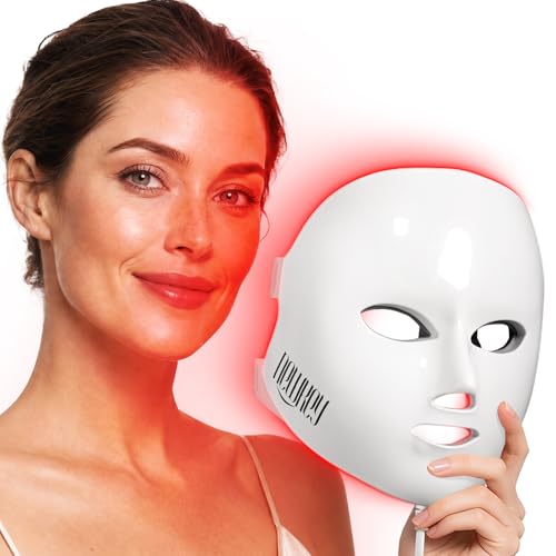 NEWKEY 4D LED Red Light Therapy Mask for Face Skin Glowing,630nm Led Light Therapy Face Mask Anti Wrinkle, Blue Light Therapy Face Mask for Acne,Home use,450 LED Chips,Birthday gift,Plug in