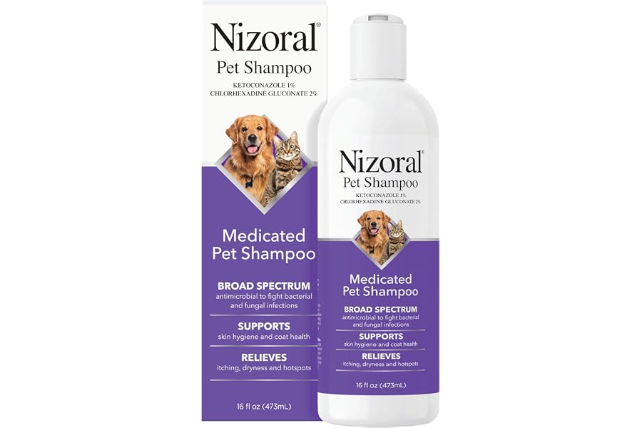 Nizoral Ketoconazole Pet Shampoo, 16 Oz, Chlorhexidine, Dogs & Cats | 1% Ketoconazole and 2% Chlorhexidine Gluconate treatment, antifungal, antimicrobial support for skin health and odor control