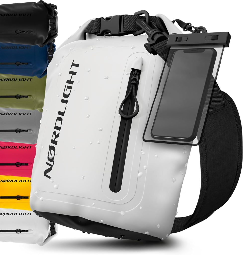Nordlight Dry Bag Waterdichte Tas met Telefoonhoes + Roll-Top, Schouderriem | Drybag Waterdichte Rugzak Waterdichte Pakzak Packsack Duffeltas Wetbag | Zwemmen Strand SUP Kanoën - Geel, 5 Liter