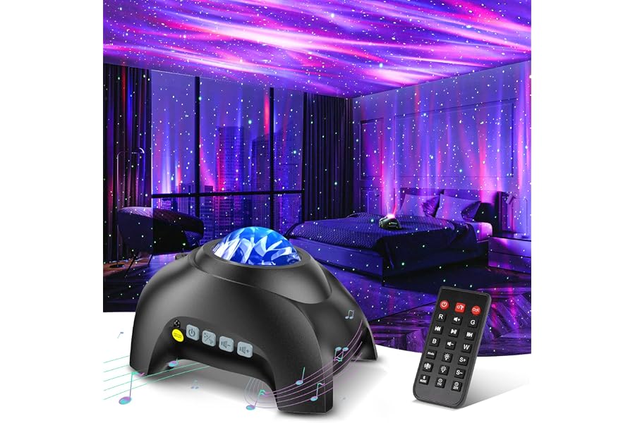 Northern Galaxy Light Aurora Projector with 33 Light Effects, Night Lights LED Star Projector for Bedroom Nebula Lamp, Remote Control, White Noises, Bluetooth Speaker for Parties Black