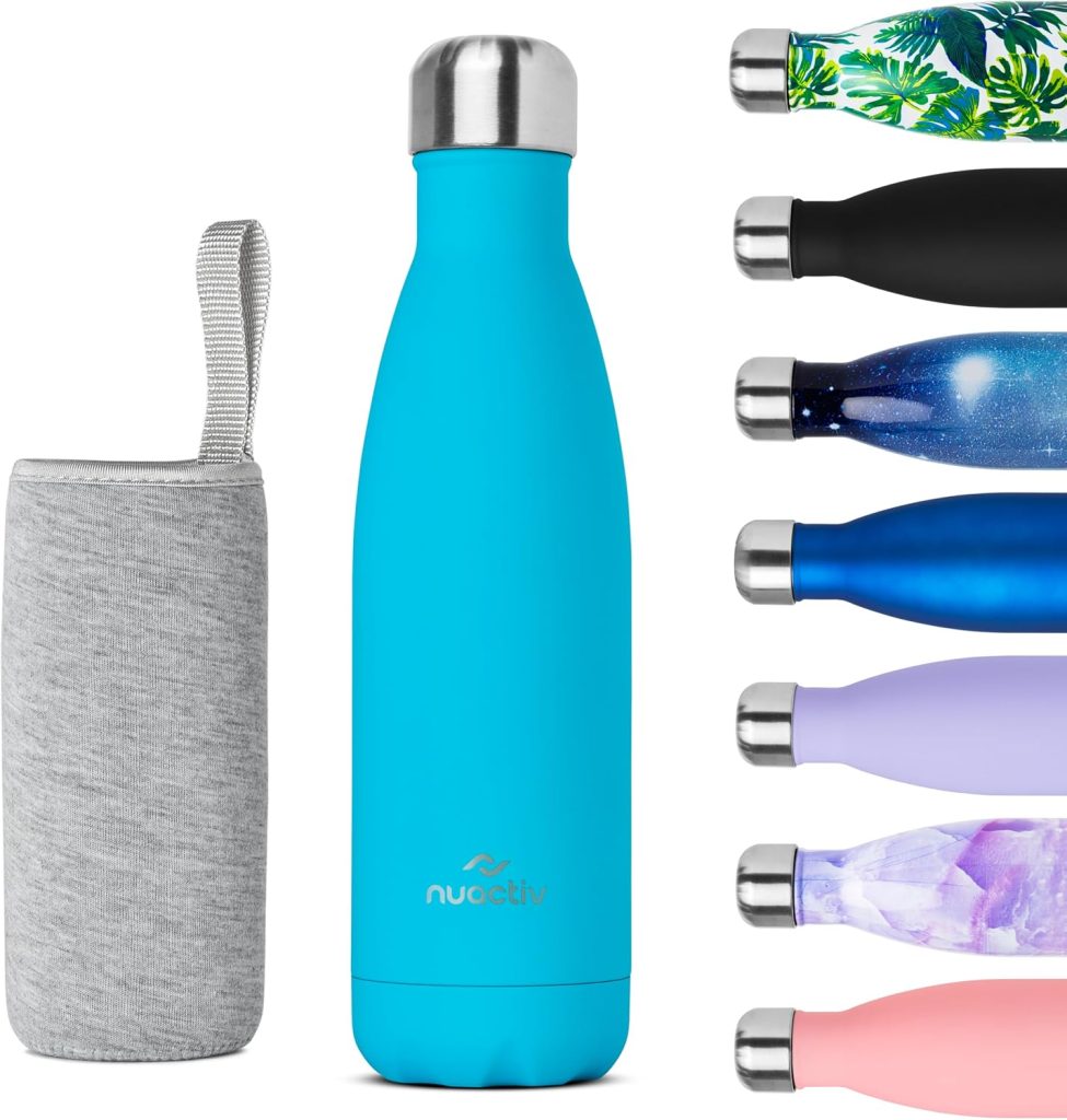 Nuactiv Bouteille Isotherme 500ml en Acier Inox – Garde 24h Froid & 12h Chaud – Gourde Double Paroi Sans BPA Étanche Réutilisable pour Voyage, Randonnée, École, Sport, Fitness & Usage Quotidien