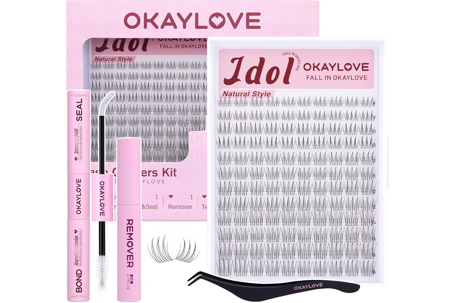 OKAYLOVE Idol Natural Lash Clusters Kit Clear Band Eyelash Clusters Kit CC Curl 9-16mm Cluster Eyelash Extensions DIY Wispy Individual Lashes with Bond and Seal, Remover, Tweezers for Korean Makeup