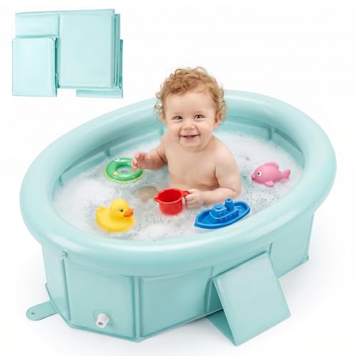 Orzbow Portable Toddler Bathtub with Inflatable Top Edge & Side Drain Plug