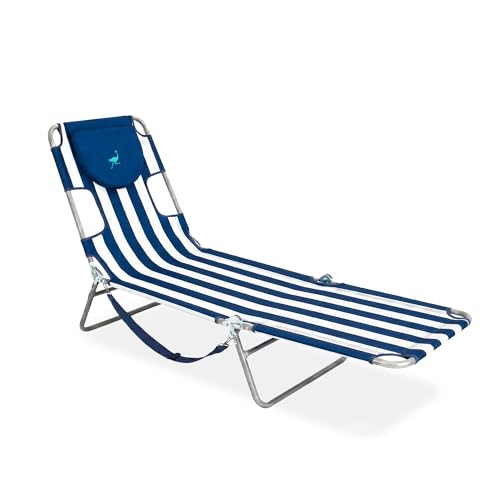 Ostrich The Original Chaise Lounge 72"x22" Reclining Lounger, Blue Stripe