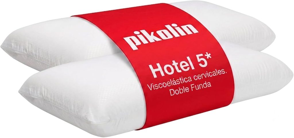 PIKOLIN Pack 2 Almohadas Hotel Viscoelásticas 70cm Doble Funda | Pack 2 unidades | Memory Foam viscoelástico | Firmeza alta 11cm | Doble funda cremallera | Oeko-Tex