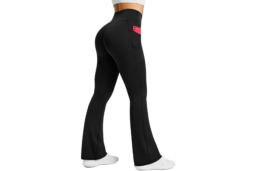 PRETISKY Womens Flared Yoga Pants with Pockets, High Waisted Flare Leggings Bell Bottom Bootcut Yoga Dress Pants
