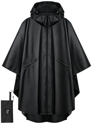 PTEROMY Rain Poncho for Adults with Zipper, Waterproof Hooded Raincoat