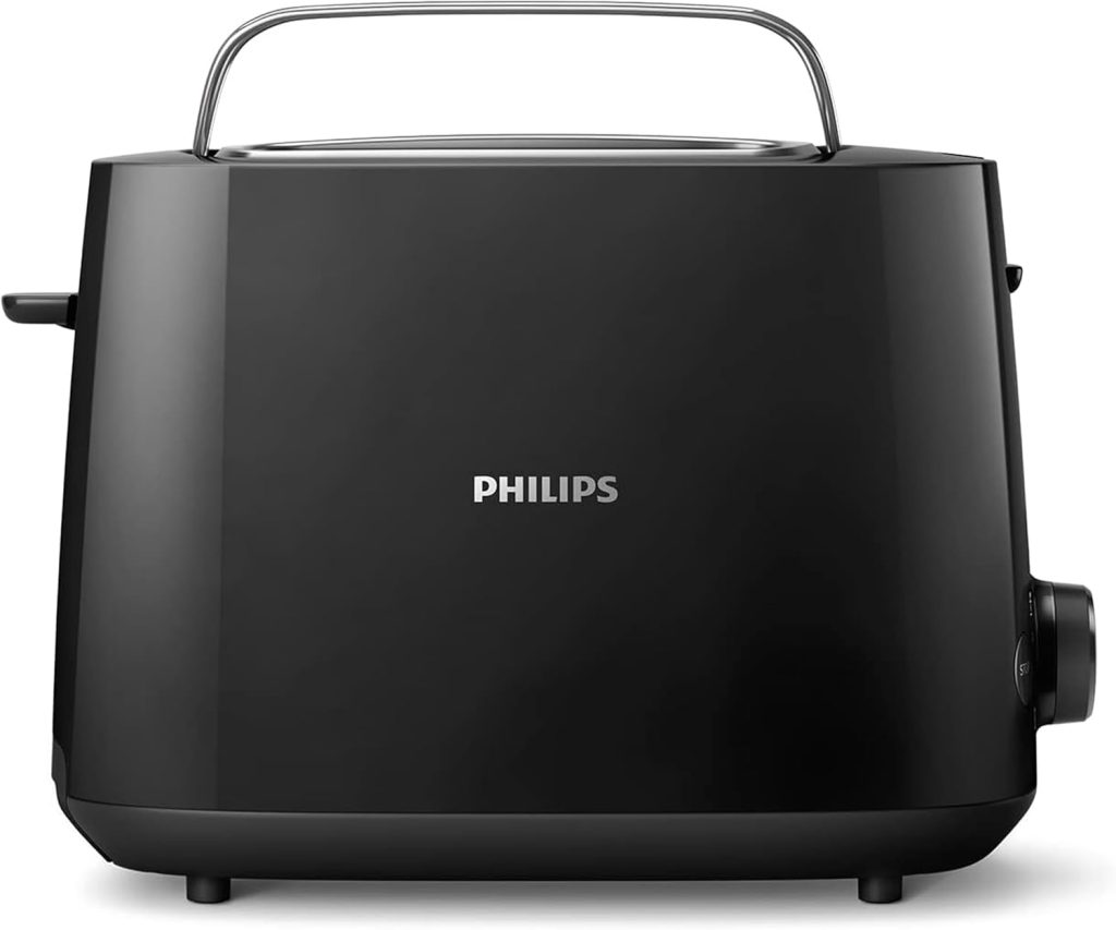 Philips Tostadora de pan 2 Ranuras, 8 Ajustes, Calientabollos, Negro | Rejilla calientabollos, 2 ranuras, 8 ajustes, descongelación, elevación alta, apagado auto (HD2581/90)