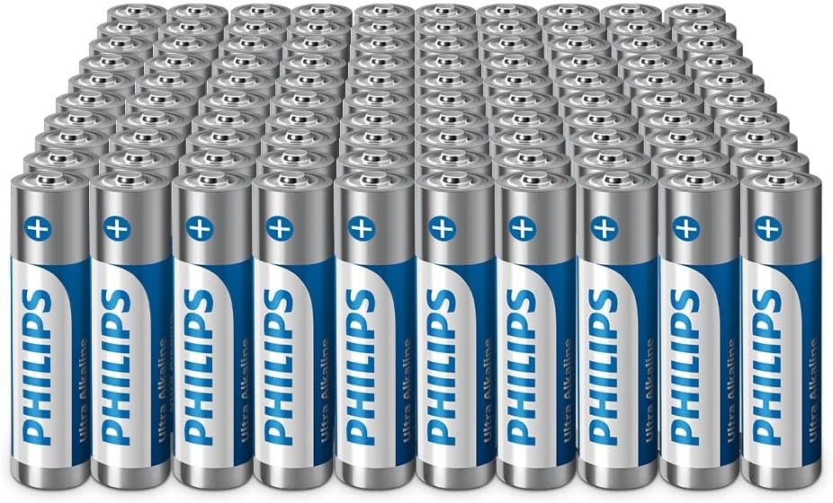 Philips Ultra AAA Alkaline, baterías AAA Ideales para Empresas y hogares con Alto Consumo, Paquete de 100