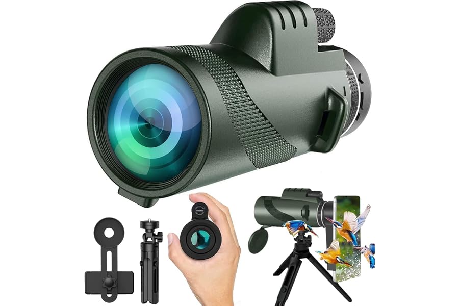 PhysioPhyx Monocular-Telescope 80x100 High Powered Monoculars High Definition for Adults High Powered with Smartphone Adapter Telescope Hunting Wildlife Bird Watching Travel Camping Hiking-Green