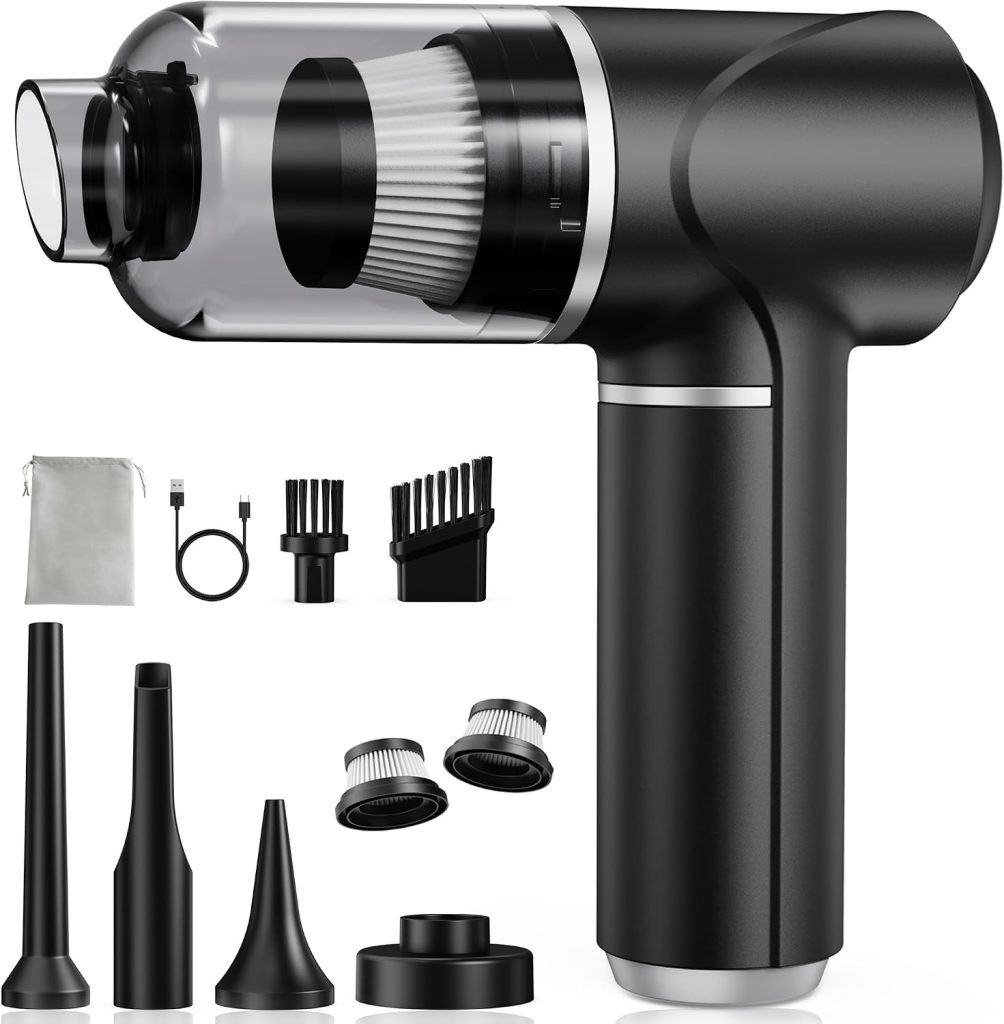 Piarhlie Aspiradora de Mano 30kPa Aspirador Coche sin Cable Potente | Mini Portátil Recargable con Motor sin Escobillas para Coche Oficina Hogar Cocina Pelo de Mascota (Optimizado)