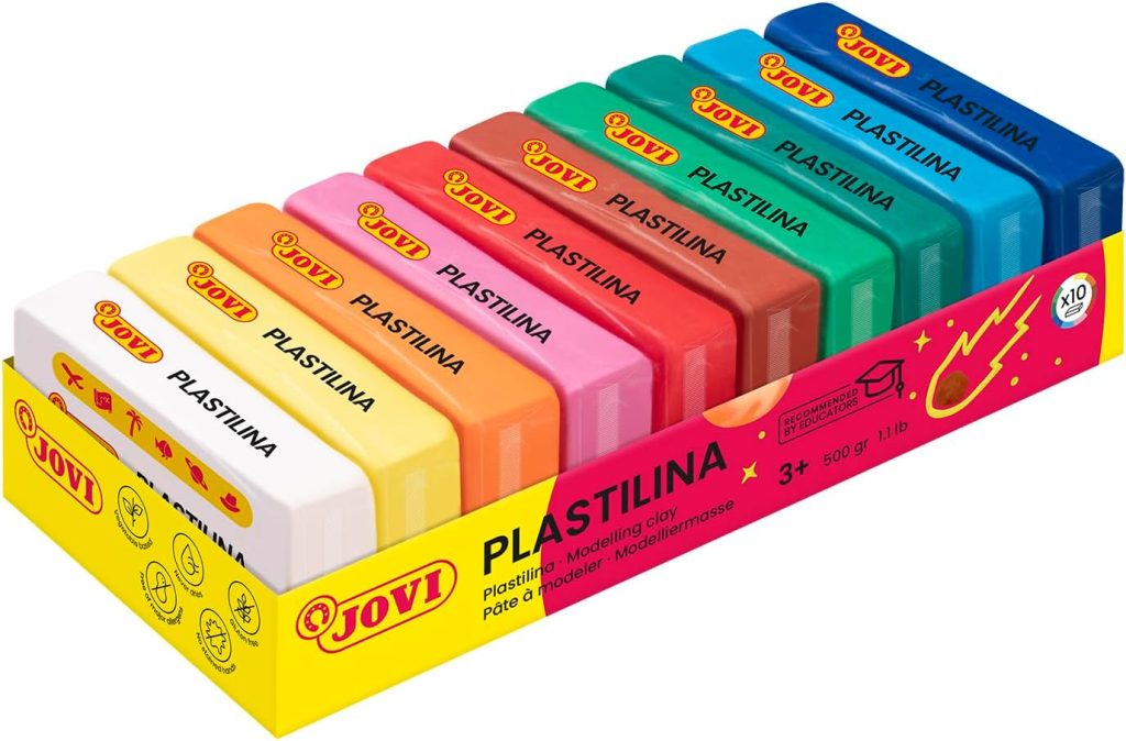 Plastilina jovi 50 tamaño pequeño bandeja de 10 unidades colores surtidos | Base vegetal, reutilizable, sin gluten, no mancha y no tóxica