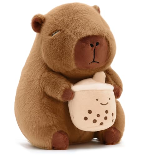 Plupiapio Cute Capybara Plush with Boba - 13-inch Kawaii Capybara Stuffed Animal Pillow Soft Stuffed Plush Toy - Capybara Party Decoration, Kawaii Hugging Gifts for Kids