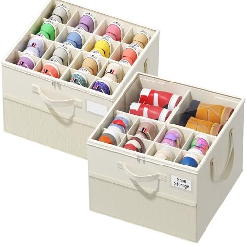 Plus Size 2 Pack Shoe Organizer for Closet, Foldable Shoe Storage Box