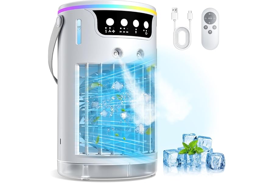 Portable Air Conditioners, Personal Evaporative Air Cooler 1200ML with Ice Cooling Mist Fans That Blow Cold Air Like AC Mini AC Unit for Bedroom, Home Office Desk and Car RV (White)