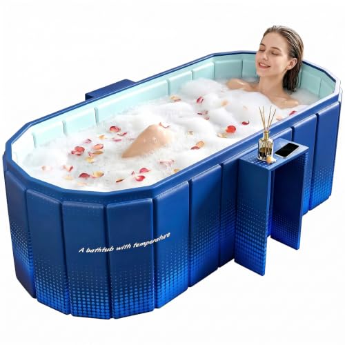 Portable Bathtub for Adult 47" Large Collapsible Cold Plunge Bathtub Foldable No Installation Ice Bath Tub for Shower Stall, Bathroom Hot SPA Soaking Standing Tub