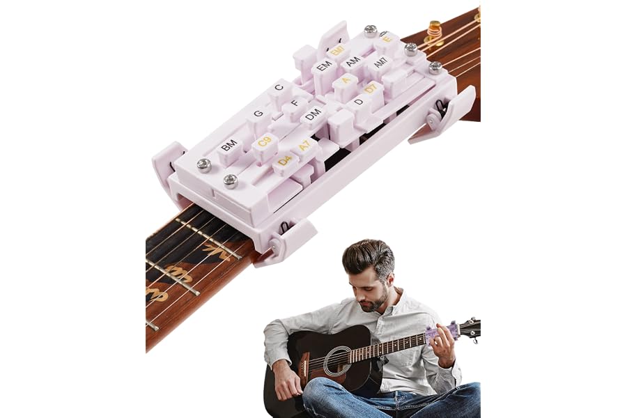 Portable Guitar Chord Presser, Guitar Chord Helper And Trainer for Acoustic Guitar, Guitar Learning Tools for Beginners and Arthritis Player, Develop Confidence Quickly， white with clip