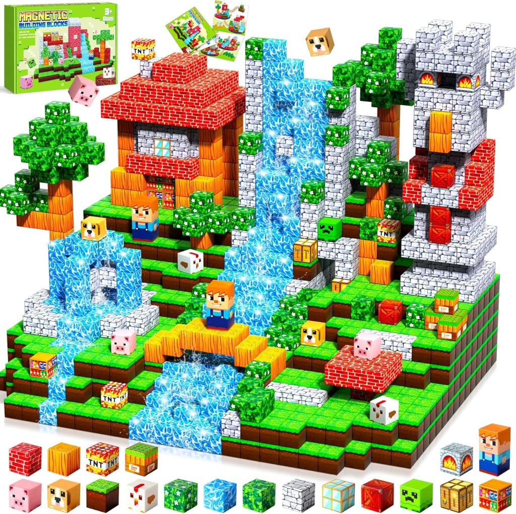 Pourbibi Bloques Magneticos Construccion Niños,Magneticas Niños,Juguetes Niños 3 Años,Piezas Construcciones Magneticas,Juguete Creativo Montessori para 3 4 5 6 7 8 9 10 Años