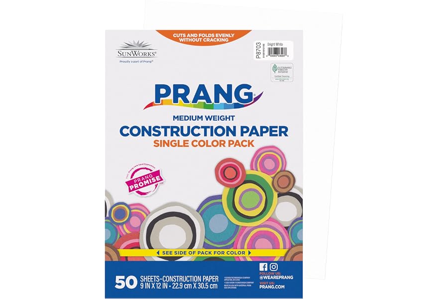 Prang (Formerly SunWorks) Construction Paper, Bright White, 9" x 12", 50 Sheets