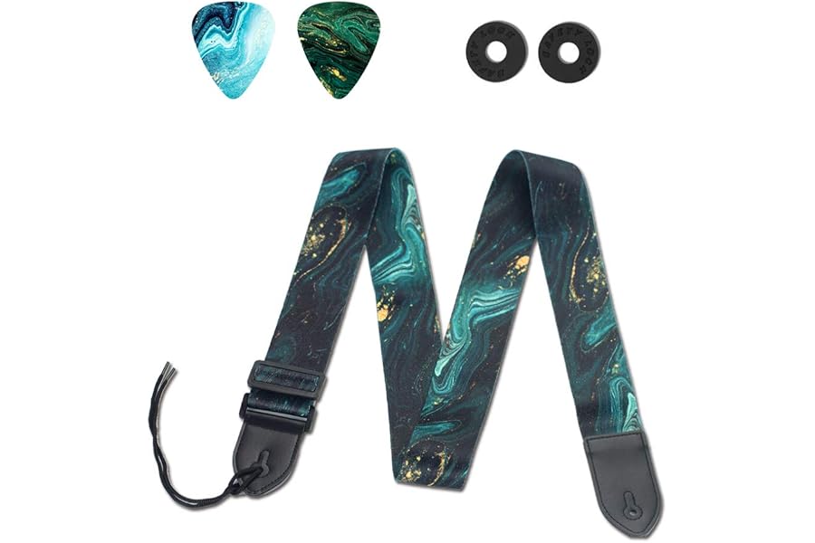 QIELIZI Adjustable Guitar Strap Includes 2 Strap Locks & 2 Matching Picks & 1 Picks Holder & 1 leather Strap Button.