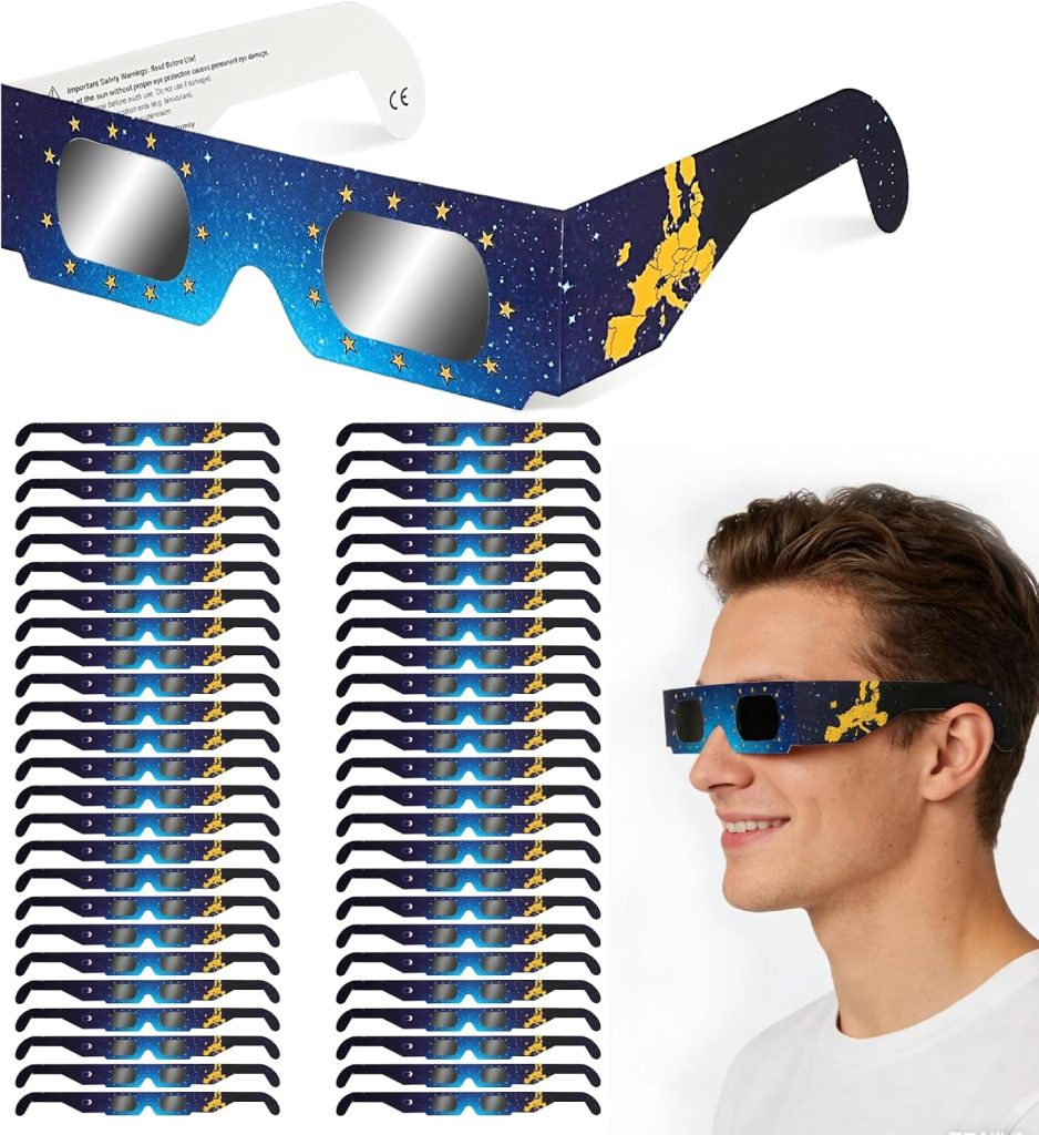 QIWEI Gafas Eclipse Solar Homologadas ISO 12312-2 Cartón Pack 25