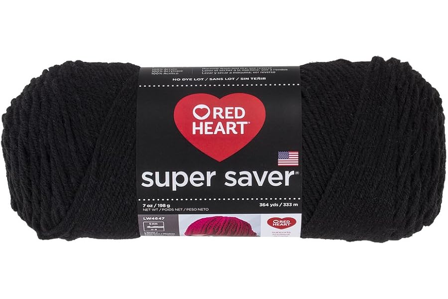 Red Heart Super Saver Yarn 312 Black | #4 Medium Worsted Weight Acrylic Soft Yarn for Blankets, Beanies, Amigurumi, and Beginner Projects, 364 yards, 198g/7oz