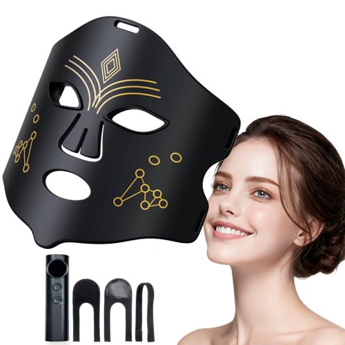 Red Light Therapy for Face, LED Face Mask Light Therapy, 4 Light Modes with NIR, Red & Blue LED Light Therapy USB-C, Remote Control Portable LED Mask for Home & Travel (Black)