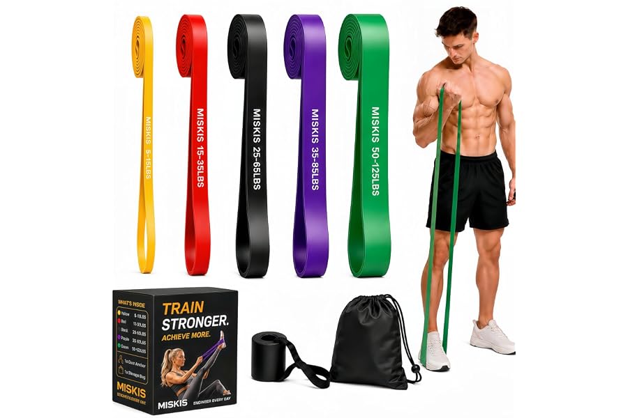 Resistance Bands for Working Out, 5-Level Pull Up Assistance Bands Set | Exercise Bands and Workout Bands for Pull-ups, Strength Training, Stretching, Mobility, and Full-body Home or Gym Workouts.