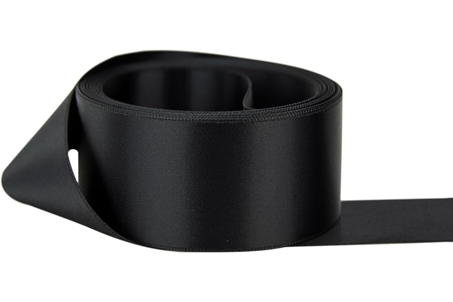 Ribbon Bazaar Double Faced Satin - Premium Gloss Finish - 100% Polyester Ribbon for Gift Wrapping, Crafts, Scrapbooking, Hair Bow, Decorating & More - 1-1/2" Black 50yd Spool