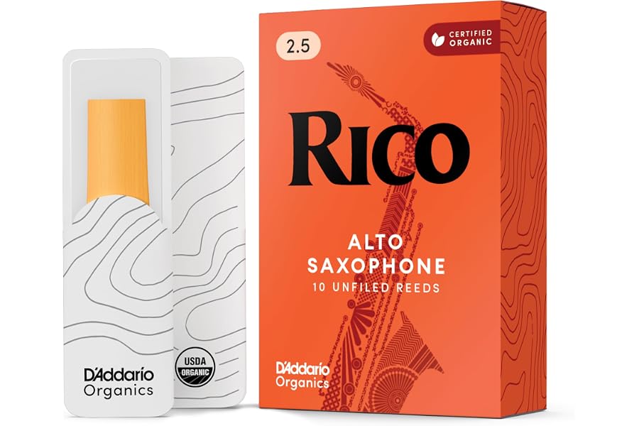 Rico Organic Alto Saxophone Reeds, Strength 2.5, 10 Pack | Rico Organic Alto Saxophone Reeds provide consistent response, easy playability, warm tone, and reliable performance.