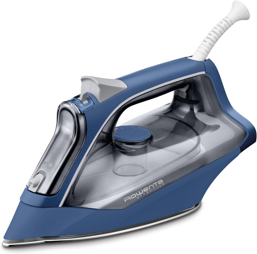 Rowenta Effective+, Plancha de vapor, Golpe de vapor de 120 g/min, Azul | Potencia 2400W, Suela de acero inoxidable antiarañazos, Tecnología Autosteam, Antigoteo, Punta precisión, DX1636