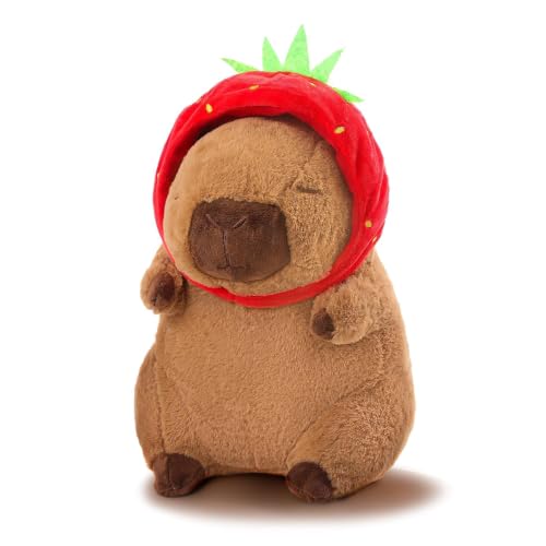 SHINUOER Cute Capibara Plush, Stuffed Animal with Strawberry Hat 9 Inch