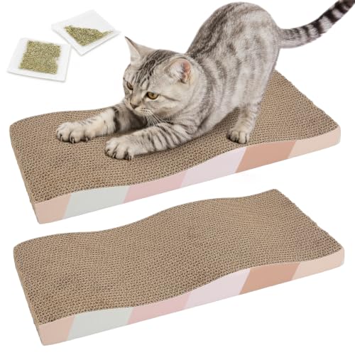 SIDAZON Cat Scratching Board cat Scratcher Cat Scratch Pad Cardboard cat scratchers for Indoor Cats Reversible Large Wide Corrugated with Catnip(2pcs)