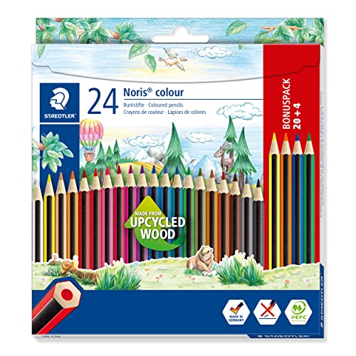 STAEDTLER Noris colour 185 Lápices – 24 colores, madera reciclada | Colores vivos para el día a día, agarre antideslizante – hexagonal, para todos – Art.-Nr. 185 C24P