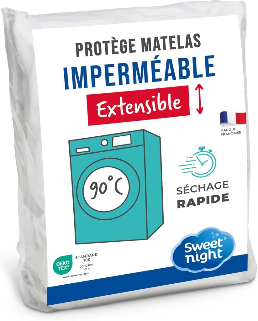 SWEET NIGHT - Protège-Matelas 140x190 cm Imperméable - Alèse Lavable en Machine 90°C - Respirant & Silencieux - Forme Drap-Housse Bonnet 27 cm - Certifié Oeko-Tex