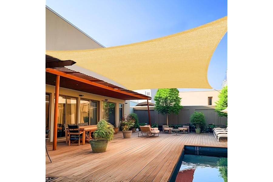 Shade&Beyond 8'x10' Sun Shade Sails Canopy Rectangle Sand 185GSM Shade Sail for Patio Deck Yard Backyard, (We Make Custom Size)
