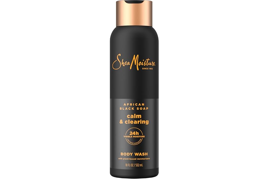SheaMoisture African Black Soap Body Wash Calm and clearing body wash 18 Oz | For 24H Visible Moisture for Healthy, Glowing