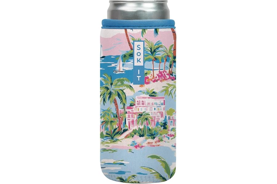 Sok It CanSok Sleeve for Beer & Soda Insulated Neoprene Cover (Beachside Bliss, 12oz Slim Can Sleeve)