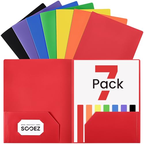 Sooez 7 Pack Folders with Pockets, 2 Pocket Folders with Extra Labels