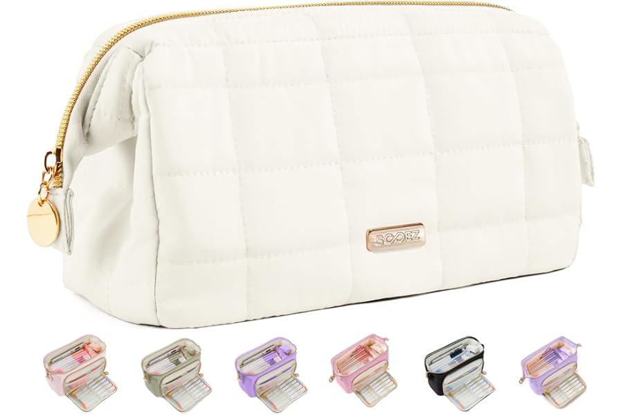 Sooez Large Pencil Case Pouch, Soft Pencil Bag with Zipper, Pen Bag | Wide Opening, School Supplies Cute Pencil Case for Girls Boy Men Women, Beige