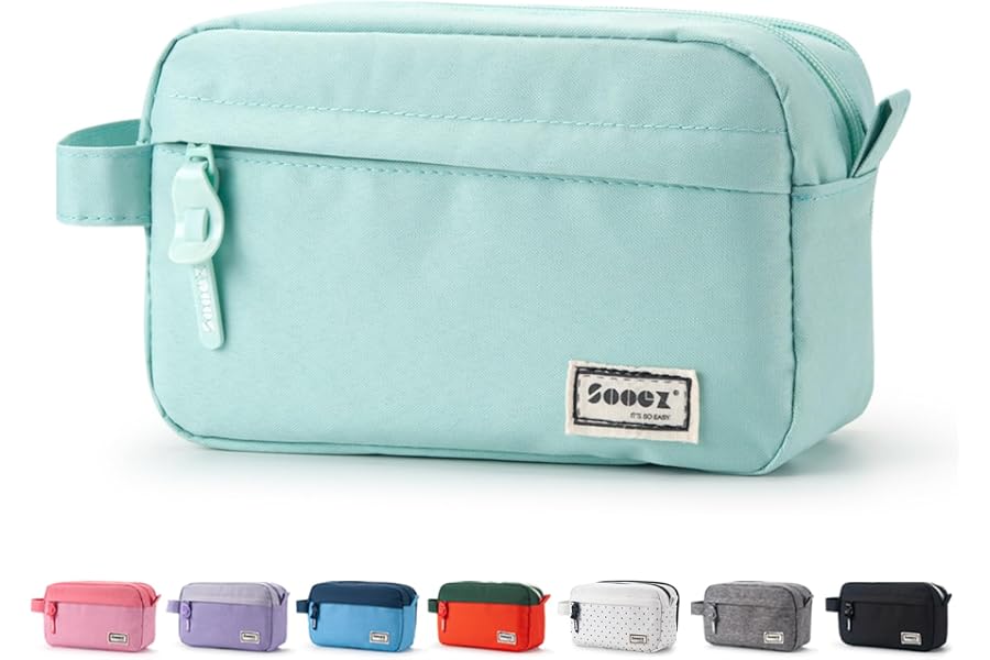Sooez Original High Capacity Pencil Case, Big Pencil Bag Pouch Organizer | Pen Case Aesthetic Supply for Girls Adults, Portable Journaling Supplies with Easy Grip Handle & Loop, Mint Green