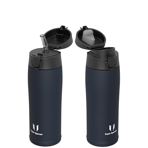 Sparrow Botella Agua Acero Inox - Botella Termica Niños 500ml - 2 Tapas | Acero Inoxidable Cantimplora, Antifugas, Sin BPA, Apta lavavajillas, TwinSip, Escuela, Deportes