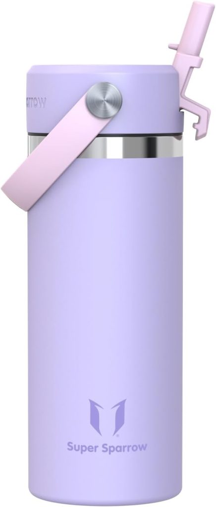 Sparrow Botella Agua Acero Inoxidable Niños 500ml Botella Termica Pajita | Cantimplora Antifugas Hermética, sin BPA, Apta Lavavajillas, Frío y Caliente, Deporte Gimnasio Escuela, SwivelSip Tapón Flex